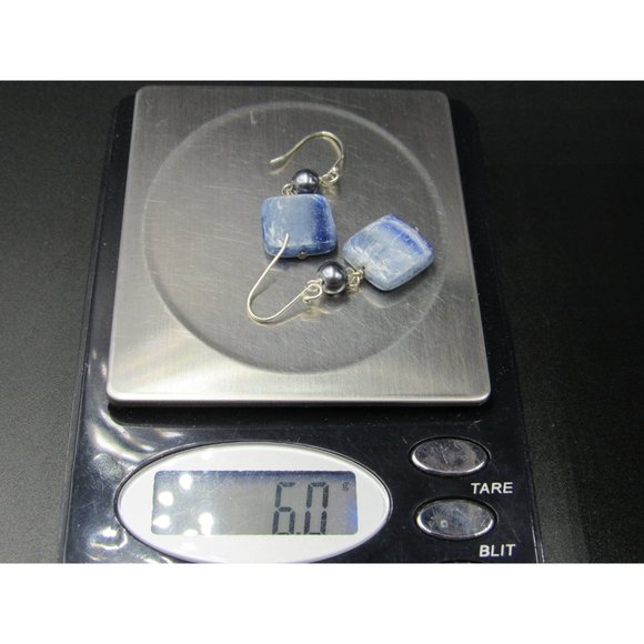 Sterling Silver Square Blue And White Wonderful Stone Earrings - Picture 5 of 5